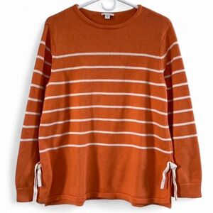 J. Jill Women’s Crewneck Orange and White Striped Side Tie Sweater Size M